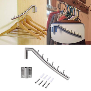 Wall Mount Clothing Rack - 2 Pack - Stainless Steel Hanging Drying Clothes Hanger with Swing Arm Holder - Heavy Duty Laundry Closet Storage Organizer Rod -Space Saver Clothing for Bedrooms, Bathrooms