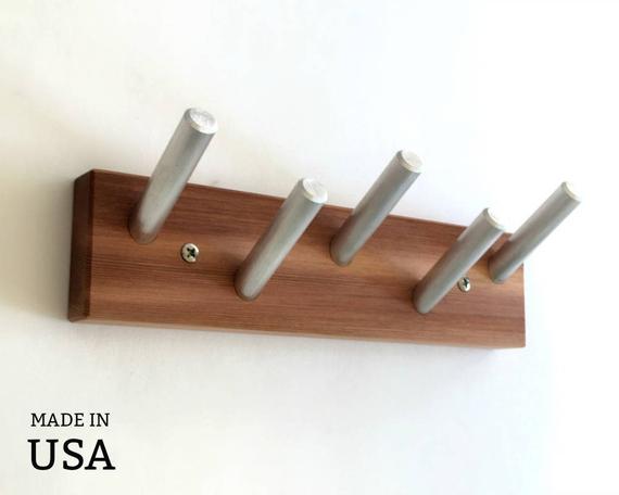 Wooden Scarf Rack, Scarf Hanger, Wall Mounted, Door Mount, Scarf Display Rack, Hooks Scarves, Scarf Organizer, Dark Wood, Modern Scarf Rack by andrewsreclaimed