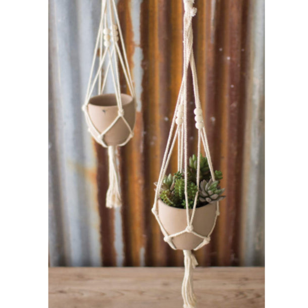 Cotton Macrame Hanger with Clay Pot - 30-in x 5-in
