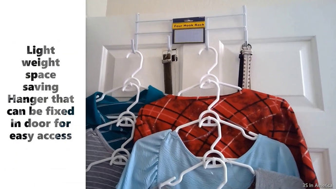 A Space Saving Hanger useful for small closet organization that can be fit in the closet door