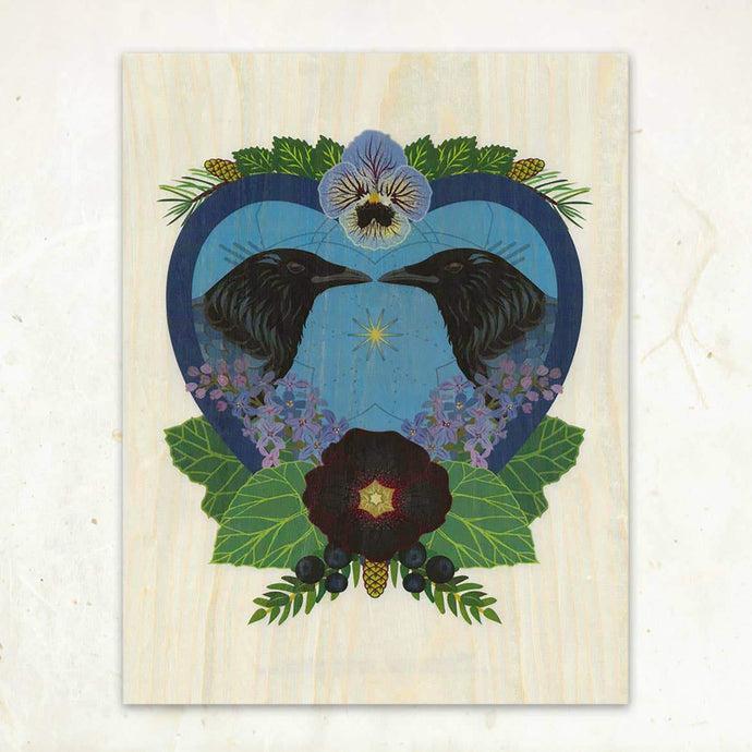 Crow Heart Small Wood Print