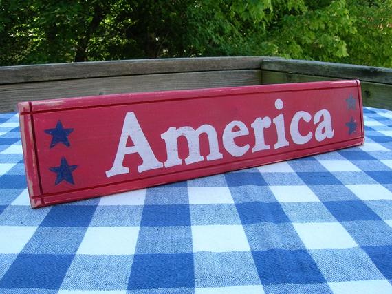 America Wood Sign - Patriotic, Fourth of July - Rustic Red Sign by IrishDayFair