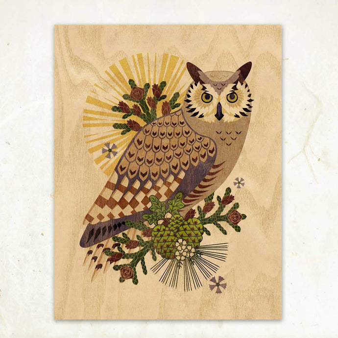 Great Horned Owl Small Wood Print