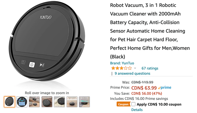 Amazon Canada Deals: Save 55% on Robot Vacuum with Coupon + 2 Slice Toaster with Glass Window + 43% on Outdoor Security Camera + More Offer