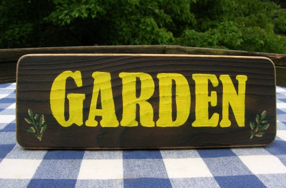 Garden Wood Sign - Yellow, Floral, Handpainted, Woodburned - Wooden Wall Sign, Porch, Wall Hanging, Shelf Decoration by IrishDayFair