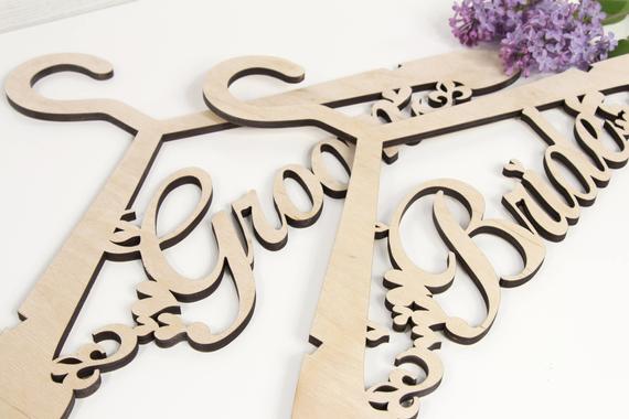 Bridal Hanger, Wedding Dress Hanger, Wedding Hanger, Bride Hanger, Personalized Hanger, Bridesmaid Hangers, Groom Hanger, SET OF 2 by PromiDesign