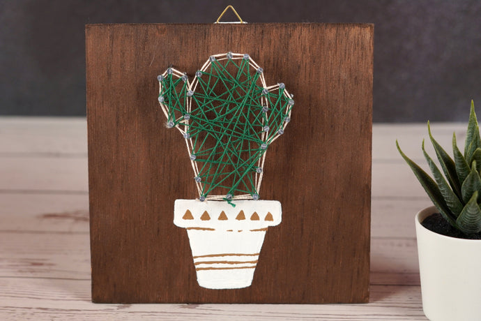 Cactus Nail String Art With Painted pot