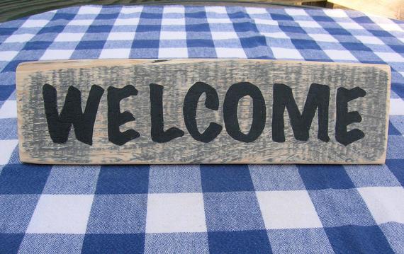 Welcome Wood Sign - Rustic, Gray Stain - Welcome Door Hanging, Porch, Deck, Wall Hanging by IrishDayFair