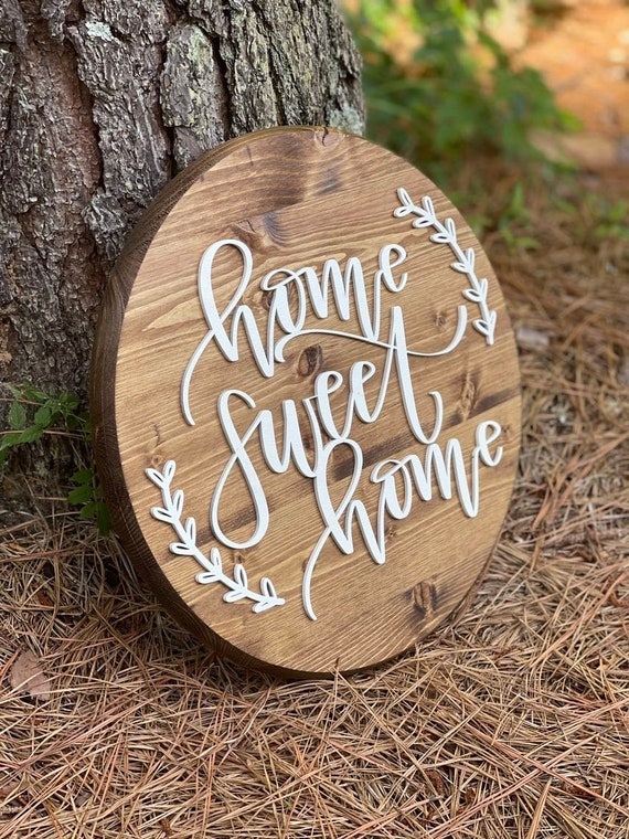 Home Sweet Home | Round Wood Sign Hanging Door Decor Wreath Home Housewarming Closing Gift by DistressedMeNot