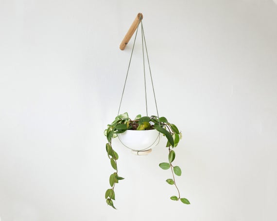 Hanging Planter with gray thread, Plant Hanger, Wall Planter, Macrame Plant Hanger,  Modern Macrame, New Home Gift, Navy D by loopdesignstudio
