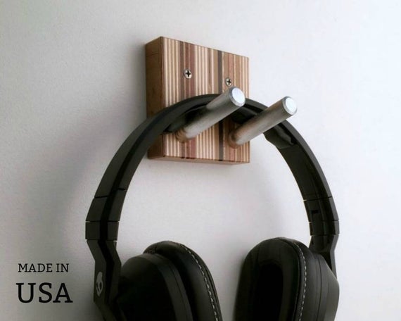 Headset Hooks of Wood and Metal, Gamer Gift, Computer Accessory by andrewsreclaimed