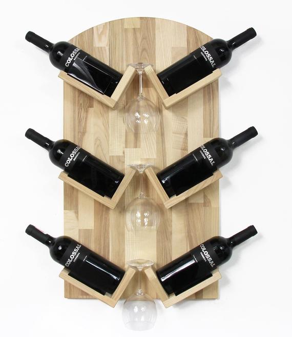 Wine storage Rustic wine rack Wood wine rack Wall wine rack Wine lover gift by PromiDesign