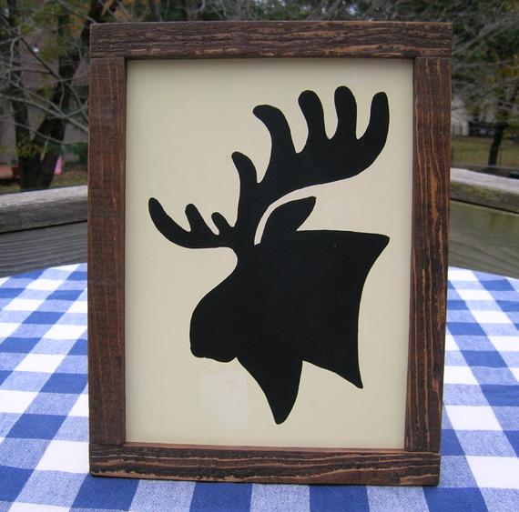 SALE - Moose Silhouette Wood Sign with Rustic Frame - Cabin, Lodge, Den - Gallery Wall by IrishDayFair