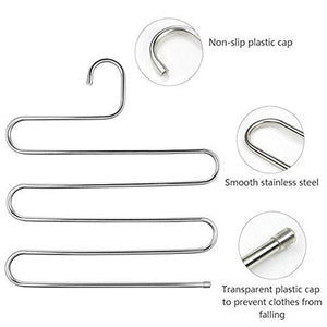 S-Type Stainless Steel Clothes Pants Hangers for Closet Organization with Multi-Purpose for Space Saving Storage (10 Pack)