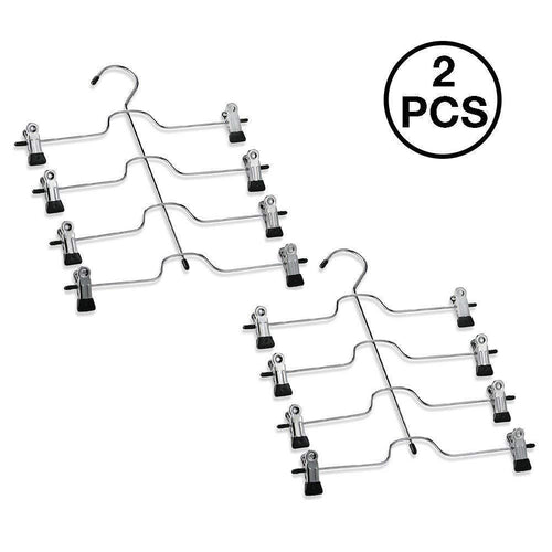 Explore 4 tier pants hanger 2 pack trouser hanger skirt hangers with non slip black vinyl clips heavy duty metal hangers ultra thin space saving clothes hangers to organize closet jeans scarf slacks