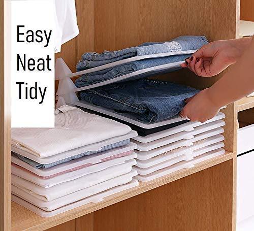 Explore closet mess killer l foldable stackable folded t shirt clothing organizer l fold sort laundry system l for drawers dresser shelves suitcase wardrobe cabinets l large jeans pants pack of 5