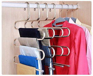 Idea2go (3 Pack) Stainless Steel Hanger, beegod S-Shape S-Type 5 Layers Multi-Purpose Hangers Storage Rack for Clothes Pants Jeans Scarf Tie