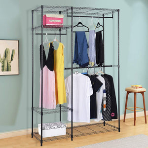 Try s afstar safstar heavy duty clothing garment rack wire shelving closet clothes stand rack double rod wardrobe metal storage rack freestanding cloth armoire organizer 1 pack