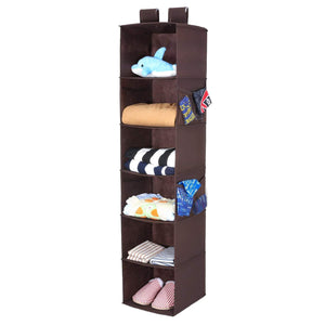 Discover the magicfly hanging closet organizer with 4 side pockets 6 shelf collapsible closet hanging shelf for sweater handbag storage easy mount hanging clothes storage box brown