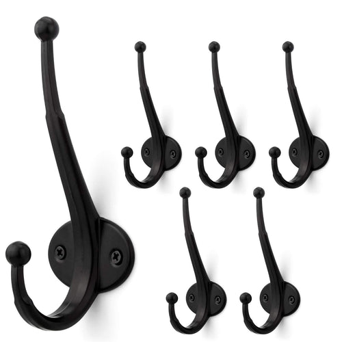 Great arks royal heavy duty metal coat hook with ball ends thick long retro prong hat hook bath towel closet clothes hanger rail garment holder flat black 6 pcs