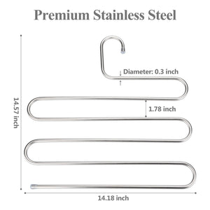 TRUSBER Stainless Steel Pants Hangers, S-shape Metal Clothes Racks with 5 Layers for Closet Organization, Space Saving for Pants Jeans Trousers Scarfs, Durable and No Distortion, Silver (Pack of 4)