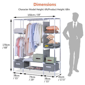 Shop for portable clothes closet canvas wardrobe closet huge free standing clothes organizer storage with hanging rod dust proof cover 67x58x17 7 inch