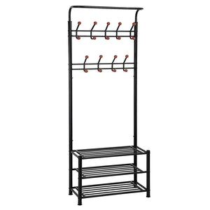 Budget finefurniture entryway coat and shoe rack with 18 hooks and 3 tier shelves fashion garment rack bag clothes umbrella and hat rack with hanger bar