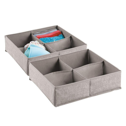 Buy now mdesign soft fabric dresser drawer and closet storage organizer bin for lingerie bras socks leggings clothes purses scarves divided 4 section tray textured print 2 pack linen tan