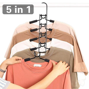 Kitchen pupouse multi layers clothes hangers 5 in 1 anti slip sponge metal clothes rack multifunctional closet hanger space saving organizer for jacket coat sweater skirt trousers shirt t shirt