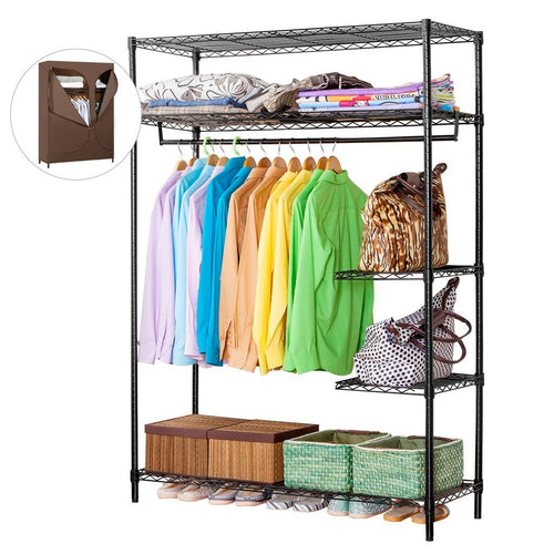 Purchase langria heavy duty wire shelving garment rack clothes rack portable clothes closet wardrobe compact zip closet extra large wardrobe storage rack organizer hanging rod capacity 420 lbs dark brown