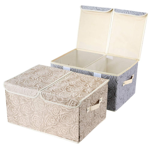 Best seller  2 pack drawer organization large linen 2 sections washable storage with lids and handles foldable closet organizer for nursery closet clothes toy home office bedroom grey khaki18 x 9 8