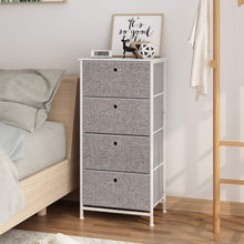 Home langria 4 drawer home dresser storage tower clothes organizer with easy pull faux linen drawers and metal frame features wooden tabletop premium finish for guest room dorm hallway or office grey