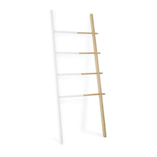 Shop umbra hub ladder adjustable clothing rack for bedroom or freestanding towel rack for bathroom expands from 16 to 24 inches with 4 notched hooks white natural