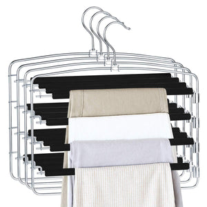 HOMEIDEAS Pack of 4 Non-Slip Pants Hangers Stainless Steel Slack Hangers Space Saving Clothes Hangers Closet Organizer with Foam Padded Swing Arm, Multi Layers & Rotatable Hook