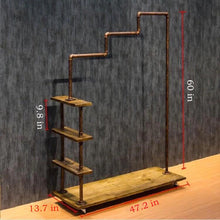 Heavy duty warm van industrial metal pipe wood rolling clothing rack free standing garment racks vintage closet organizer storage shelf decor pipeline shelves 47 2w x 60h black