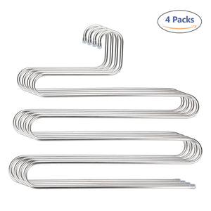 TRUSBER Stainless Steel Pants Hangers, S-shape Metal Clothes Racks with 5 Layers for Closet Organization, Space Saving for Pants Jeans Trousers Scarfs, Durable and No Distortion, Silver (Pack of 4)