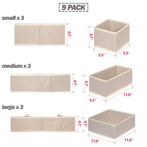 On amazon diommell 9 pack foldable cloth storage box closet dresser drawer organizer fabric baskets bins containers divider with drawers for baby clothes underwear bras socks lingerie clothing beige 333
