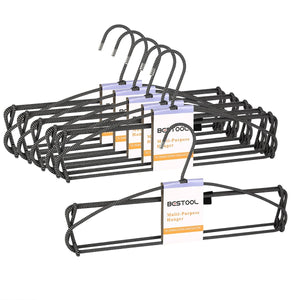 BESTOOL Hangers - Heavy Duty Pant Hangers - Non Slip Space Saving Trouser Hanger Wire Stainless Steel Flocked Hangers for Men Women and Kids Clothes - 4 Tier Laundry Closet Hanger (6 Pack)