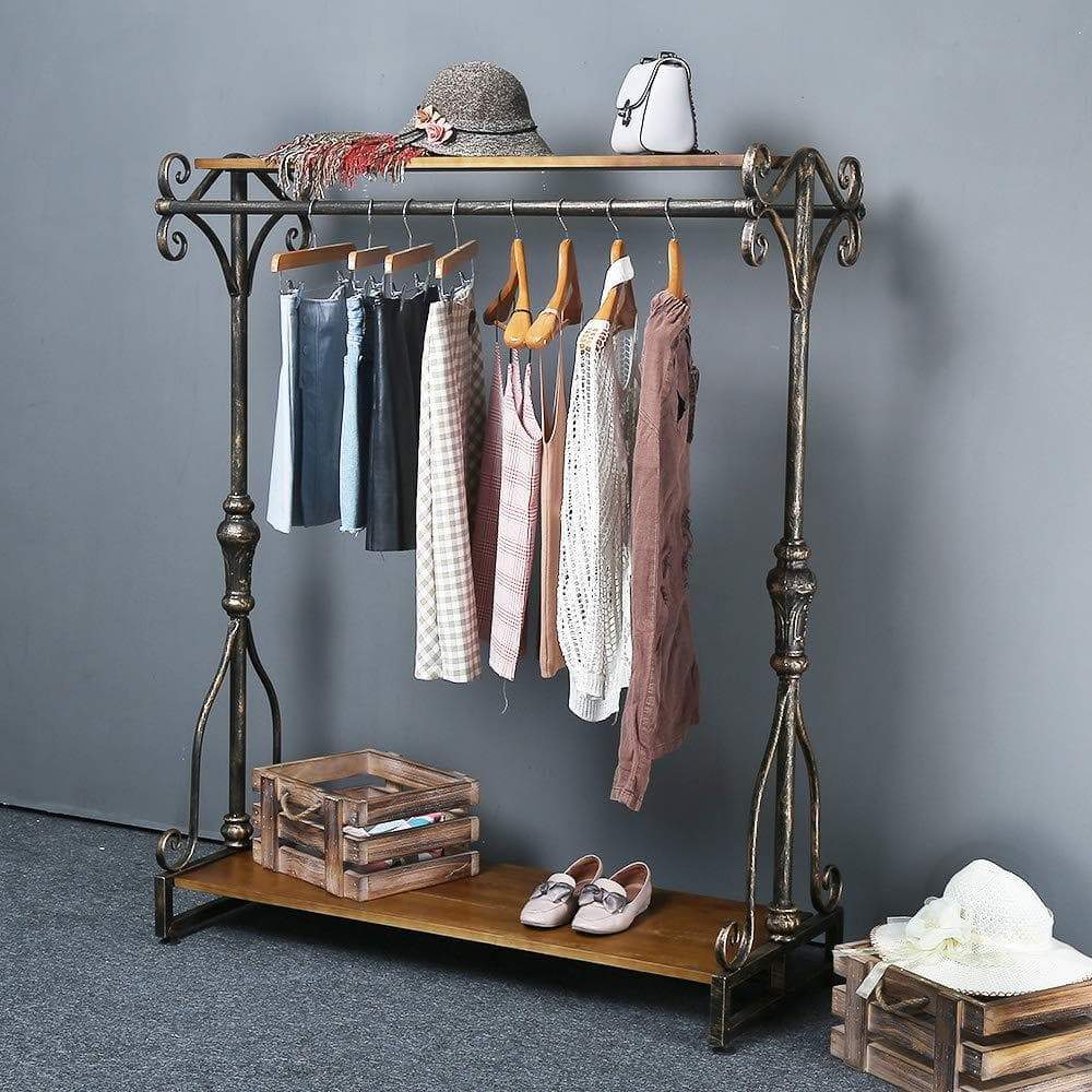 Save qianniu industrial clothing rack display commercial grade heavy duty garment rack with shelves vintage steampunk hat rack shoes rack cloth hanger 47