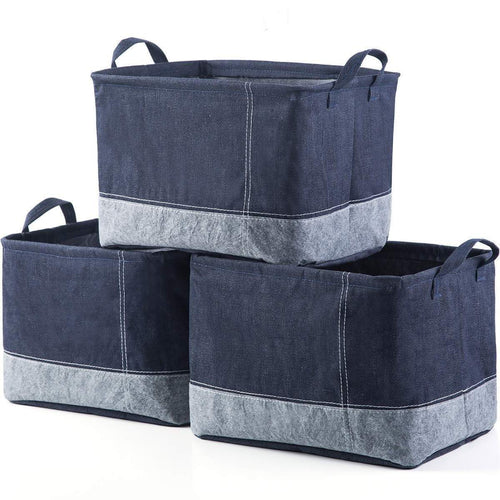 Storage iflower storage bin basket decorative laundry basket storage cube bin organizer with handle for nursery playroom closet clothes baby toy jean 3pcs