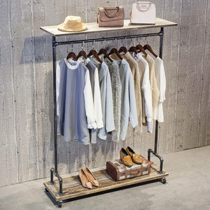 Shop here industrial pipe clothing rack on wheels vintage rolling rack for hanging clothes retail display clothing racks with shelves wooden garment rack with wheels heavy duty clothes rack cloths coat rack