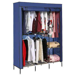 Products yiilove stylish wardrobe storage portable clothes closet organizer with rollable wardrobe curtain for bedroom to storage clothes shoes blue