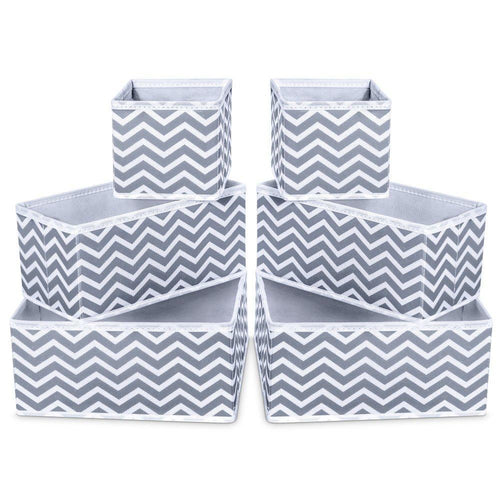 Home storage bins ispecle foldable cloth storage cubes drawer organizer closet underwear box storage baskets containers drawer dividers for bras socks scarves cosmetics set of 6 grey chevron pattern