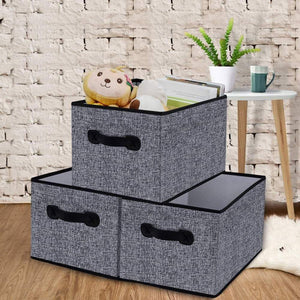 Exclusive homyfort cloth collapsible storage bins cubes 15 7x11 8x9 8 linen fabric basket box cubes containers organizer for closet shelves with leather handles set of 3 grey