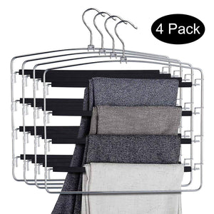 DOIOWN Pants Hangers Slacks Hangers Space Saving Non Slip Stainless Steel Clothes Hangers Closet Organizer for Pants Jeans Trousers Scarf (4-Pack,Large Size 17.1''High x 15.9''Width)