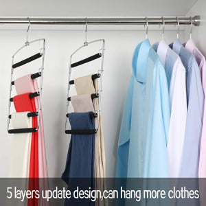 MeetU Pants Hangers 5 Layers Stainless Steel Non-Slip Foam Padded Swing Arm Space Saving Clothes Slack Hangers Closet Storage Organizer for Pants Jeans Trousers Skirts Scarf Ties Towels(Pack of 4)