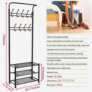 Budget friendly finefurniture entryway coat and shoe rack with 18 hooks and 3 tier shelves fashion garment rack bag clothes umbrella and hat rack with hanger bar