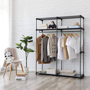 Save songmics closet storage organizer portable wardrobe with hanging rods clothes rack foldable cloakroom study stable 55 1 x 16 9 x 68 5 inches gray uryg02gy