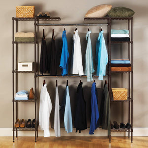 Amazon seville classics double rod expandable clothes rack closet organizer system 58 to 83 w x 14 d x 72 satin bronze