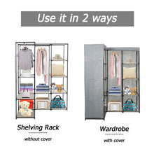 Products dporticus portable corner clothes closet wardrobe storage organizer with metal shelves and dustproof non woven fabric cover in gray
